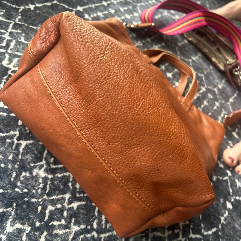 Consuela Brown Leather Tote with Colorful Embroidered Pouch - Picture 3 of 8